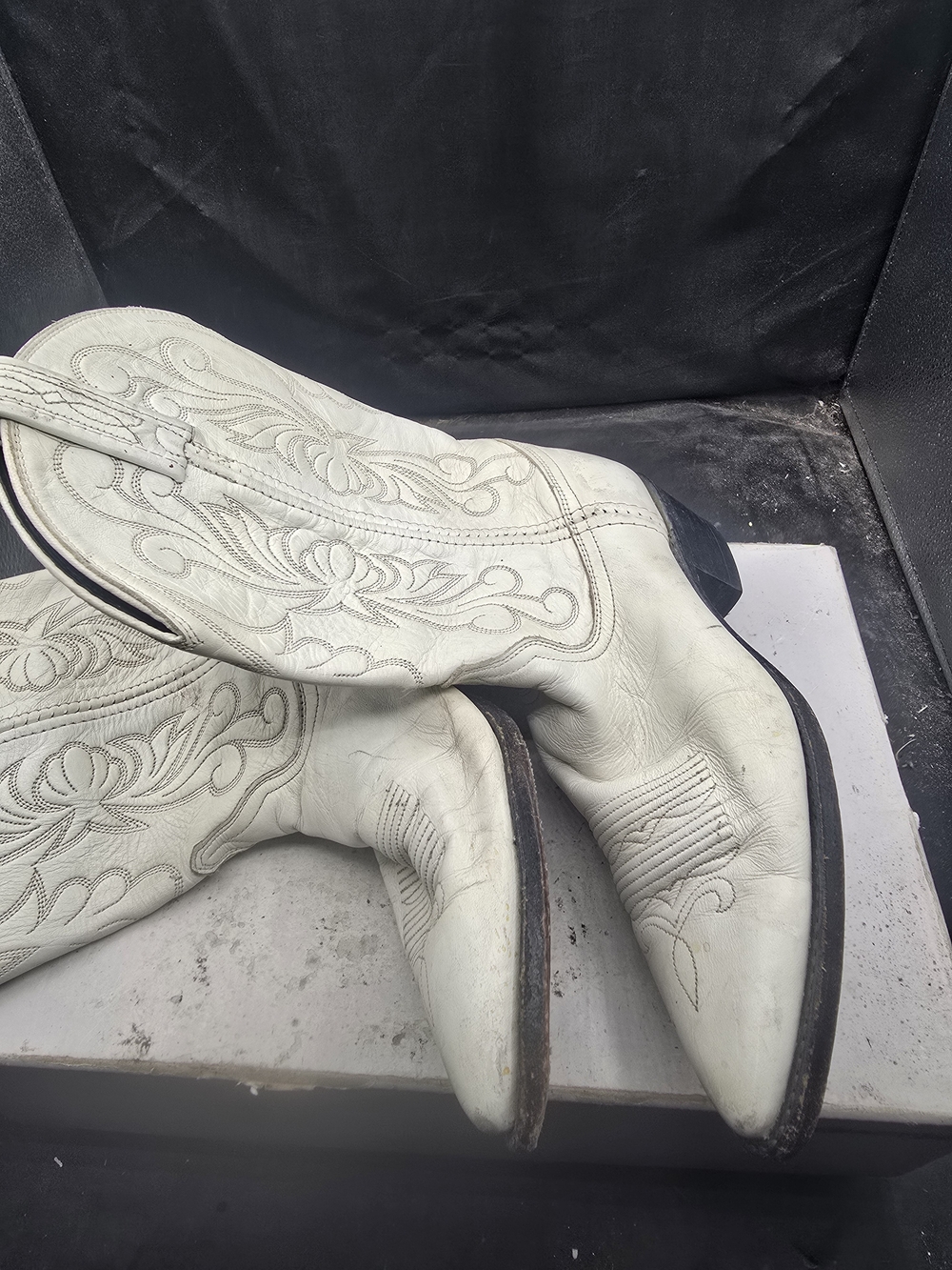 Dan Post White Embroidered Leather Cowboy Boots